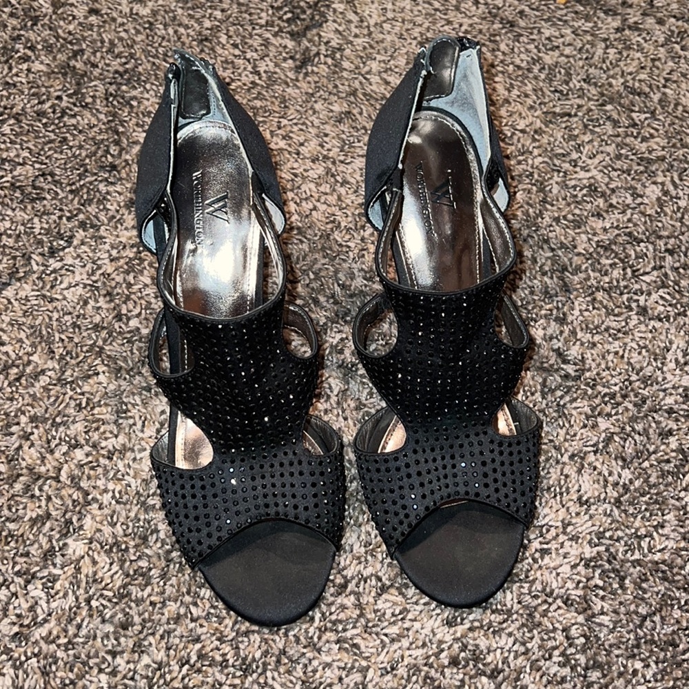 Black rhinestone heels